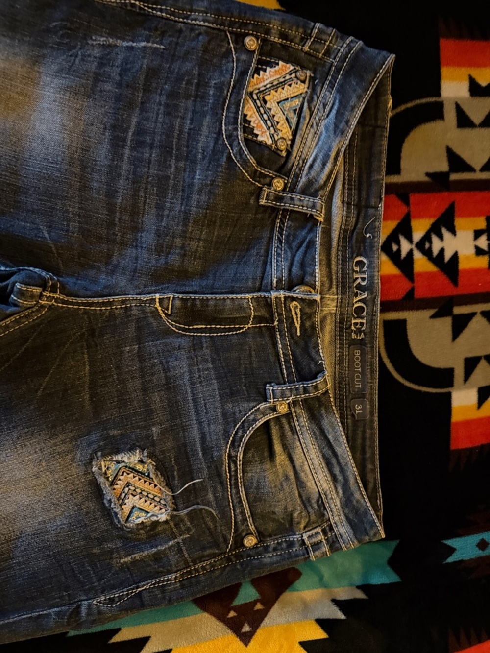 Grace in LA Women's Boot Cut Distressed Blue Jeans - Picture 4 of 4